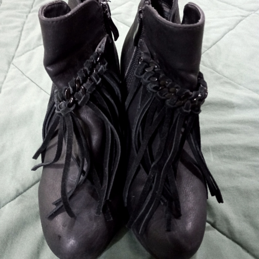 Sbicca Fringed Wedge Ankle Boots